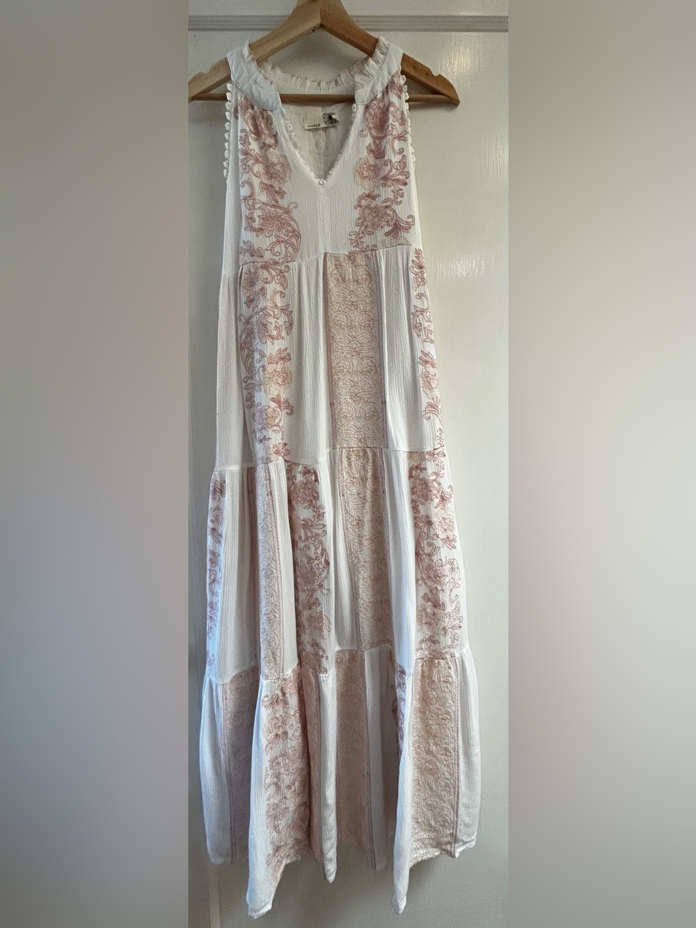 everleigh White Maxi Skirt with Dusty Rose Floral Panels
